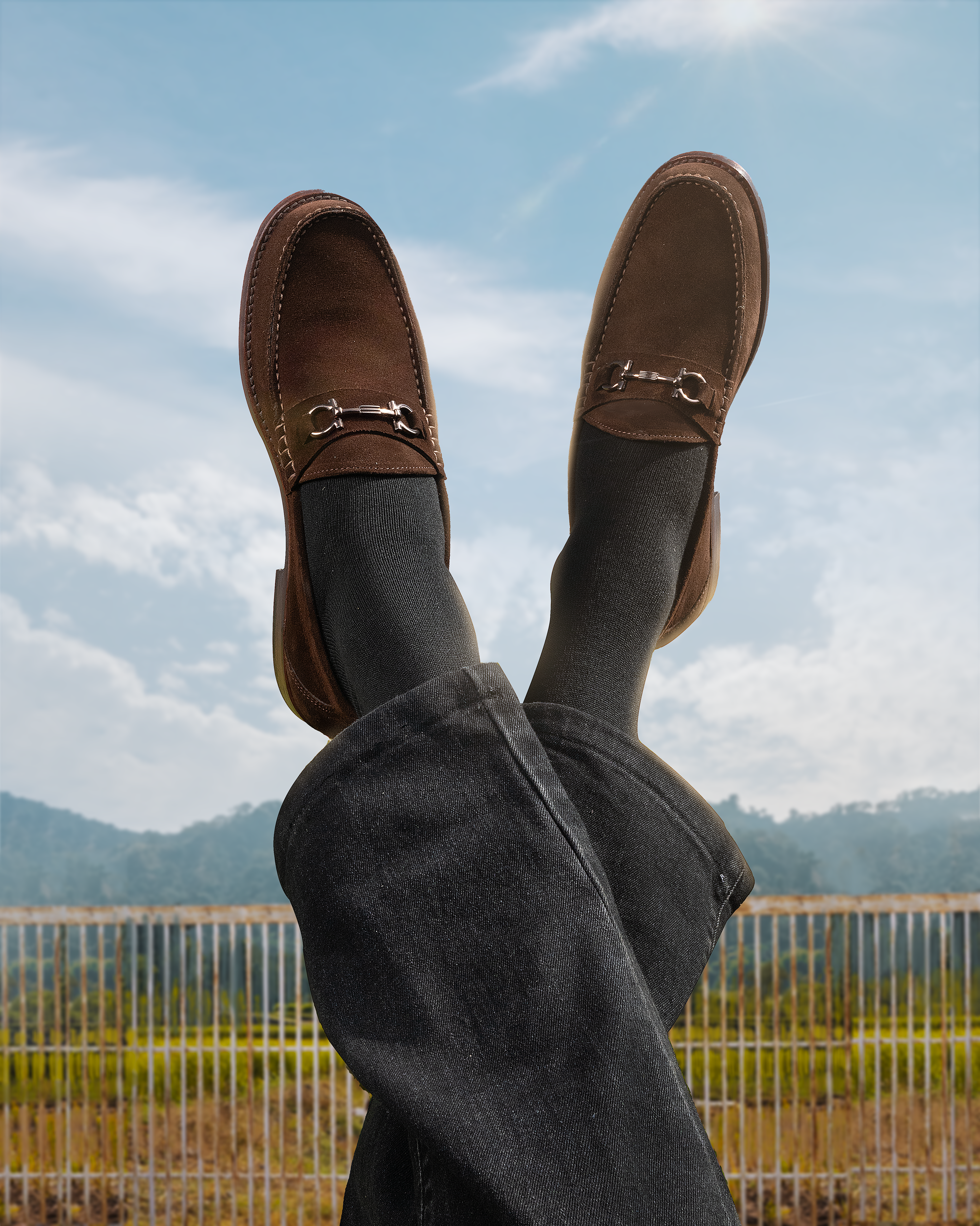 man in brown moccasin shoes 